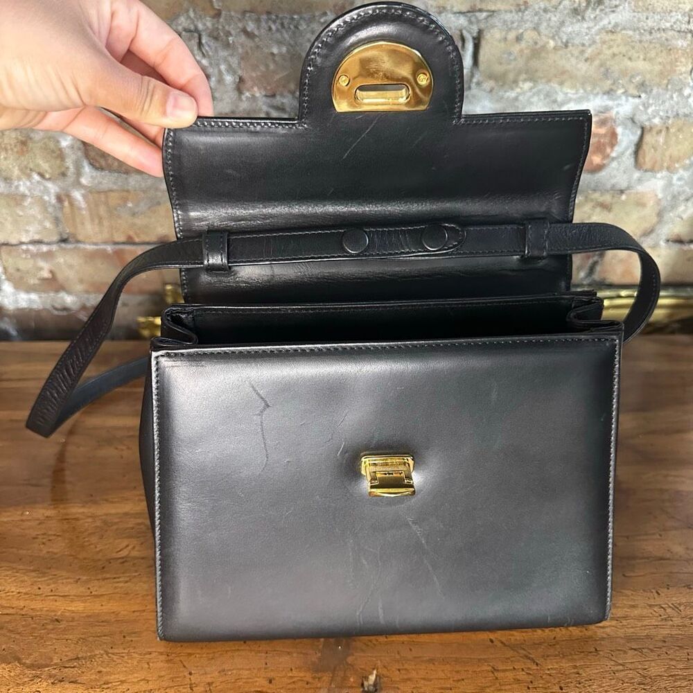 Vintage Givenchy Black Leather Top Handle 2 Way Bag - Picture 8 of 16